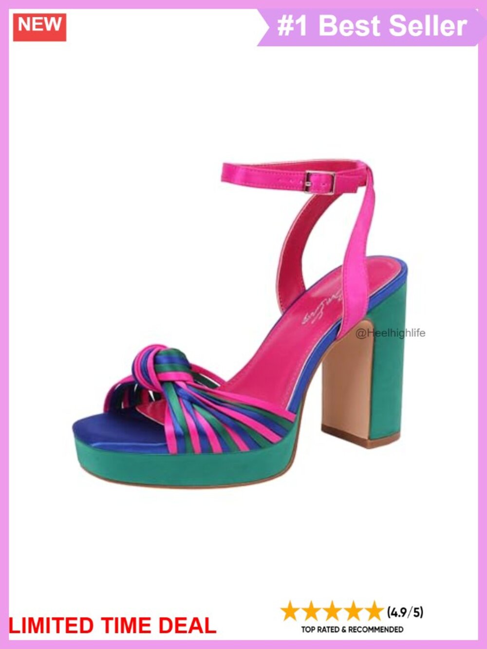 Satin Strappy Platform Heeled Sandals Square Open Toe Chunky High Heel